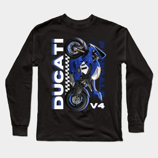 Blue Ducati Panigale Long Sleeve T-Shirt by RyuSanz